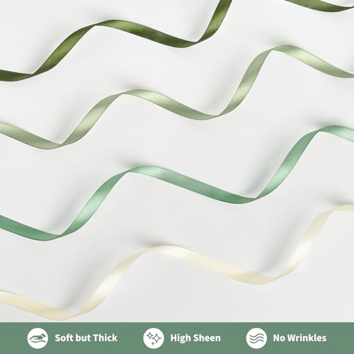 Mauproy 3/8 Inch Sage Green Satin Ribbon, 4 Rolls Total 40 Yards, Double Faced Mixed Green Thin Ribbon for Gift Wrapping, Flower Bouquets, Crafts, Wedding Decorations - color: Sage Green