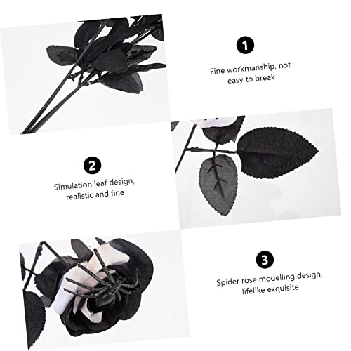PRETYZOOM 5Pcs Halloween Artificial Rose Decorations with Spooky Spider Accent Black and White Polyester Flowers for Indoor Party Haunted House Store Atmosphere Setup