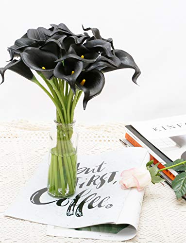 DuHouse 20Pcs Artificial Calla Lily Flower Real Touch Latex Flowers for DIY Wedding Bouquet Party Home Decor (Black) - color: Black, size: 20pcs