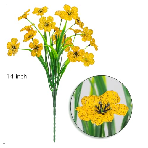 Outdoor Artificial Flowers 21 UV Resistant Bundles Fake Flower Plastic Plants Faux Silk Flowers Porch Hanging Garden Porch Window Box Decorating (Yellow) - color: Yellow