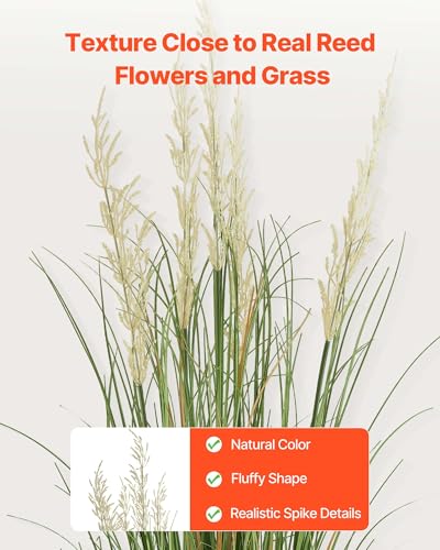 VEVOR Artificial Grass Plant, 2 Pack 59 inch Faux Reed Flower Grass in Pot, Premium PVC Fake Greenery Shrubs Plant for Indoor Outdoor House Home Garden Office Room Décor, Housewarming, Green - color: Reed Flowers and Grass, size: 5FT