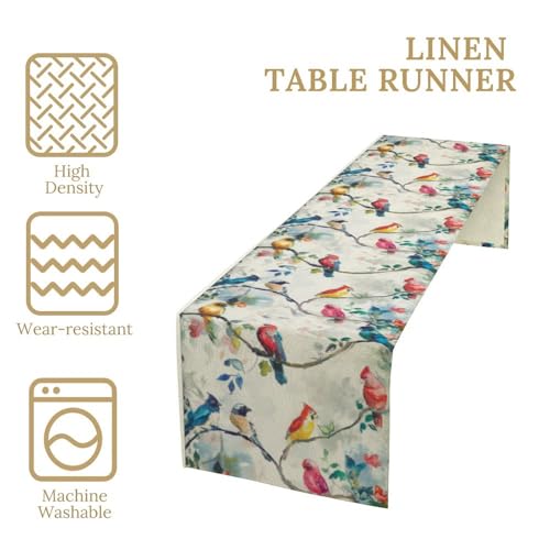 Birds Flowers Spring Table Runner,Watercolor Floral Leaves Seasonal Home Party Kitchen Dining Table Decoration 13x36 in - color: Bird_9, size: 13x36inch