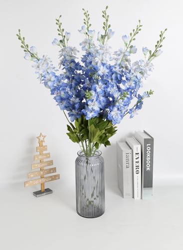 6PCS Blue Delphinium Artificial Flowers 33" Larkspur Silk Flowers for Tall Vase Long Stem Fake Blue Flowers for Wedding Centerpieces Faux Flowers for Home Decor Indoor (Blue) - color: Blue