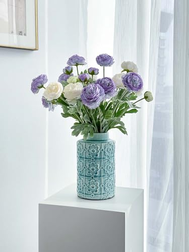7 pcs Peonies Artificial Flowers, Purple Champagne Ranunculus Artificial Flowers, Fake Peonies for Home Office Centerpiece Table Decorations, Dining Table Centerpiece (Purple+Champagne) - color: Purple Champagne