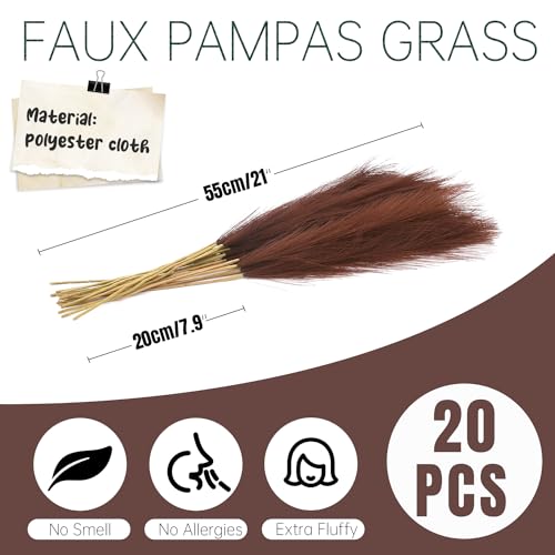 Faux Pampas Grass Decor ， 21.7 Inch Artificial Pampas Grass Dark Coffee Reed Grass, Vase Filler for Home Decor, Room, Bathroom, Wedding, Table Centerpiece - 20PCS - color: Dark Coffee