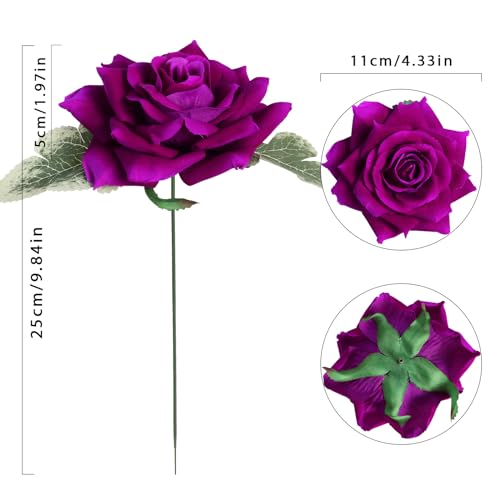 Artificial Roses Purple Silk Flowers 4.3" Purple Velvet Roses Artificial Flowers 16PCS Real Lookong Faux Flowers with Stems for DIY Wedding Party Baby Shower Home Decoration(Purple) - color: 4.3" Purple