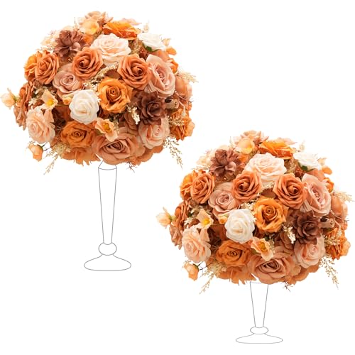 2pcs Large Artificial Flowers Centerpieces Decor for Tables Floral Arrangement Bouquet for Wedding Reception Aisle Ceremony Party Flowers Balls (Without Stand) (2pcs 15'' Autumn) - color: 2pcs 15'' Autumn