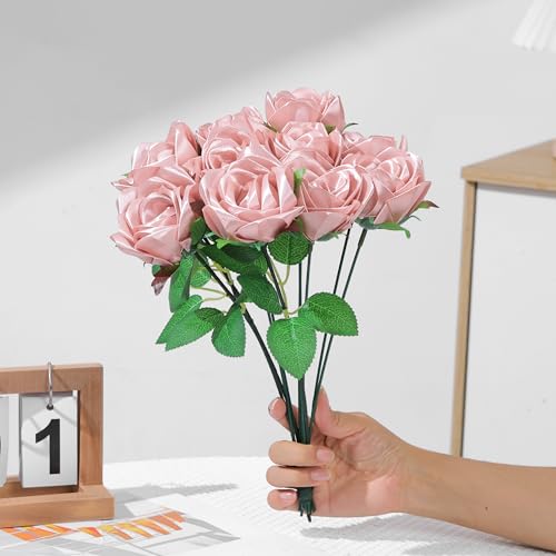 Eternal Rose DIY Supplies: 100Pcs Pre-Made Satin Petals, Create Handcrafted Forever Flowers for All Celebrations & Parties (Bean Pink) - color: 100 Pcs Bean Pink
