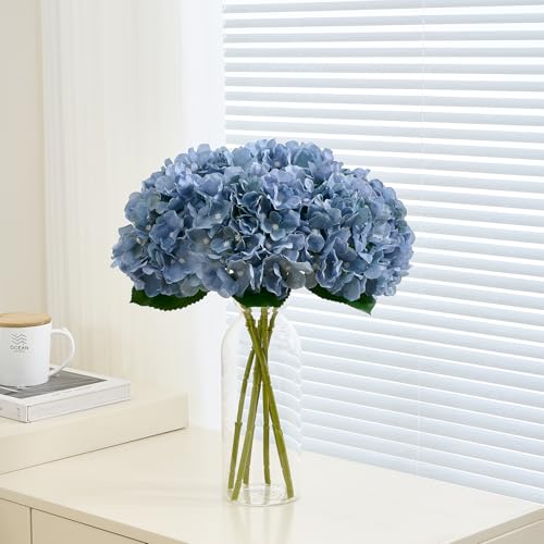 8Pcs Dusty Blue Fake Flowers Silk Hydrangea Artificial Flowers Bouquets Faux Hydrangea Stems for Home Table Centerpieces Wedding Party Decoration - color: Dustyblue