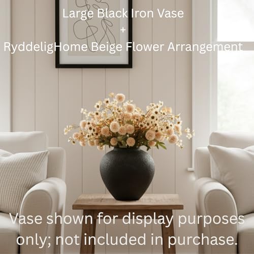 Beige Silk Flower Arrangements Home Decor, Large Floral Centerpieces For Tables, 22 Long Stems Fake Mums + Eucalyptus + Wild Flowers in Bulk, Artificial Flowers Coffee Dining Table, Faux Mums Flowers - color: Beige Wax+kiku