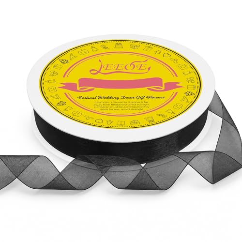 Black Organza Ribbon 1 inch x 100 Yards Sheer Chiffon Ribbon for Gift Wrapping Wedding Invitations Party Decoration Bridal Bouquets Crafts - color: Black, size: 1" X 100 Yards