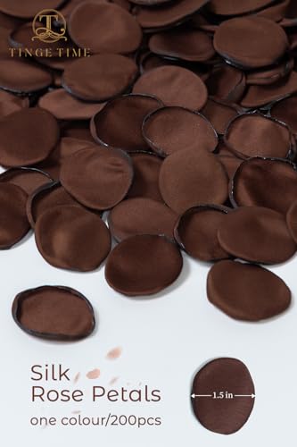 TINGE TIME 200pcs Silk Rose Petals Brown Flower Petals for Wedding, Flower Girl Basket, Aisle Runner, Romantic Dinner Centerpieces, Proposal, Party Confetti - color: Chocolate Brown