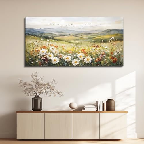 FUHAIHUA Canvas Wall Art For Living Room Large Framed Wall Decor For Bedroom Modern Office Wall Decorations Prairie Flowers Landscape Painting Farmhouse Pictures Artwork Home Decor 20" x 40" - color: Prairie Flower, size: 40"L x 20"W