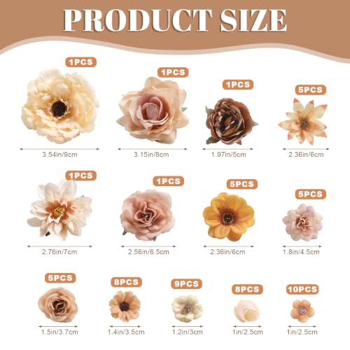Fake Flowers Heads Bulk Assorted Artificial Silk Flower for Crafts, Small Artificial Daisy Roses Faux Flowers for Graduation Cap DIY Cake Wedding Party Home Garland Decoration - color: Light Coffee