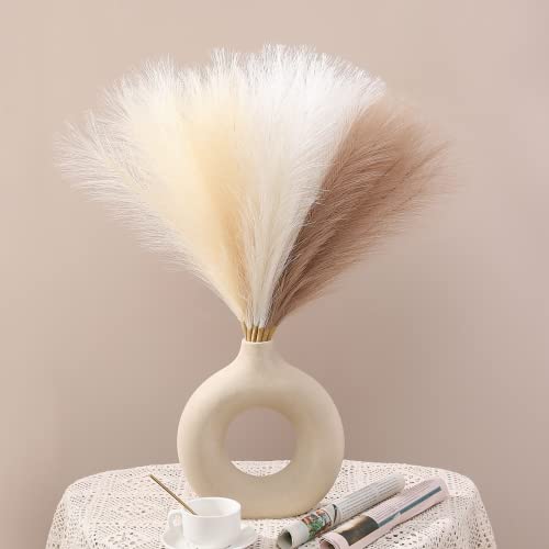 Serwalin Artificial Pampas Grass Decor 17.7 Inch 6pcs Boho Decor, Faux Pampas Grass Living Room Party Home Decor, Natural Small Fake Pampas Grass Vase Filler Centerpieces Arch Decor - color: Ivory & Beige & Sand, size: 17 Inch 6 Pcs