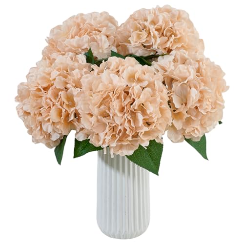 8pcs Fake Flowers Silk Hydrangea Artificial Flowers Bouquets Faux Hydrangea Stems for Home Table Centerpieces Wedding Party Decoration - color: Champagne