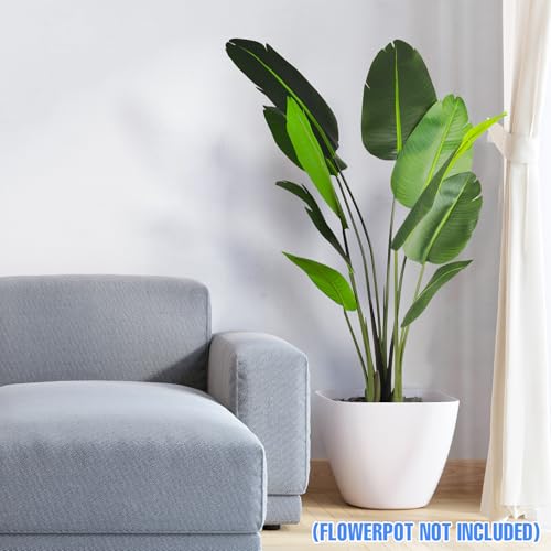 E&K 5FT Artificial Bird of Paradise Plant with Plastic Nursery Pot, Fake Banana Tree Artificial Plant Faux Palm Trees for Home Office Garden Indoor Outdoor Decor (1 Pack) - color: Bird of Paradise, size: 5ft