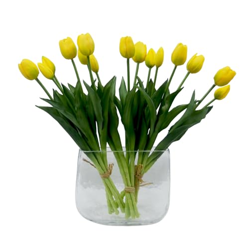 15pcs Artificial Tulips Flowers, Fake Tulips Real Touch, Faux Latex Bouquets, for Party Wedding Home Room Decoration (Yellow) - color: Yellow, size: 15.75in