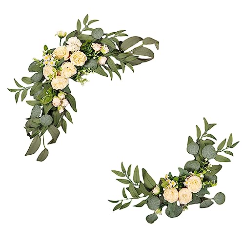 GOLDY&WENDY 2 PCS Elegant Artificial Wedding Sign Flower Swag for Peony Theme Wedding Party Reception Entrance Welcome Sign Artificial Silk Floral Decor - color: A3-champagne Peony