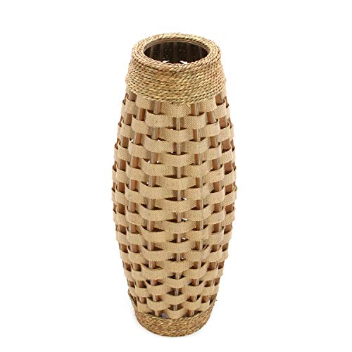 Hosley 24” Tall Woven Floor Vase – Natural Wood & Grass Decorative Vase for Home Décor, Floral Arrangements, Entryway, Living Room - color: Natural