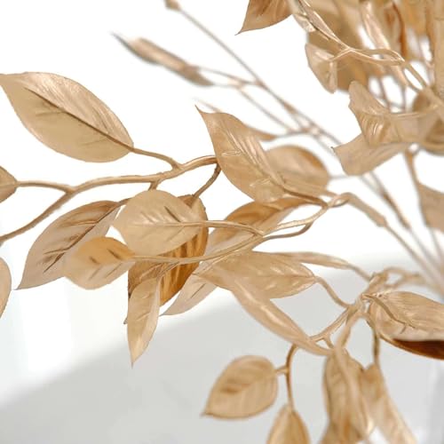 Efavormart 4 Pack 14 inch Metallic Gold Artificial Italian Ruscus Leaves Branches, Faux Spray Plant Stem Vase Fillers for Textured Floral Design - color: Type20