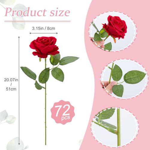 Cliselda 72pcs Red Roses Artificial Flower in Bulk, Realistic Velvet Silk Faux Roses for Wedding Centerpieces, Bridal Bouquets, Home Decor, Anniversary, Valentine's Day Gifts, Mother's Day Decorations - color: Red