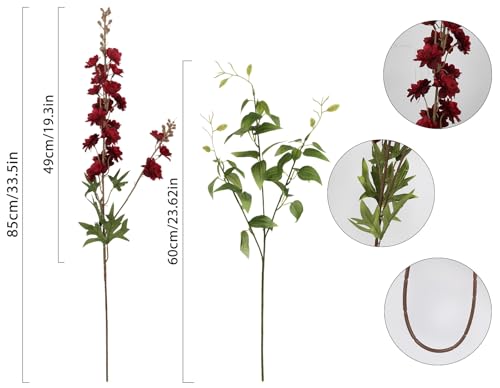 IPOPU Dark Red Flowers Artificial Delphinium 9PCS Burgundy Larkspur Artificial Flowers with Clematis Greenery Burgundy Silk Flowers for Wedding Centerpieces for Home Table Decor (Dark Red) - color: Dark Red