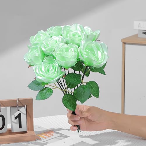 100 Pcs Pre-Assembled Eternal Rose Components, 100Pcs Satin Petals for DIY Forever Flowers, Perfect for Crafters & Florists (Green) - color: 100 Pcs Green