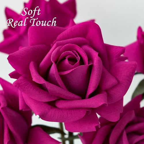 JINWOE Rose-red Fake Roses with Stems,10pcs Soft Real Touch Silk Faux Roses Bouquet, Lifelike Artificial Rose for Wedding Table Centerpieces Party Home Decoration - color: Rose Red