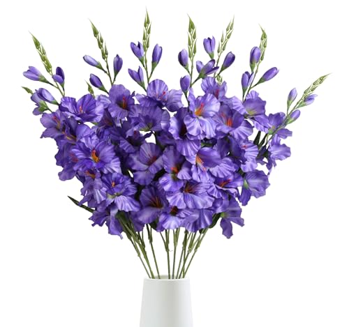 IPOPU Gladiolus Artificial Flowers Purple Gladiolus Flowers 10 PCS 30.3 in Silk Gladiolus Flowers with Stems Artificial Gladiolus Flowers for Home Wedding Office Decoration(Purple) - color: Purple