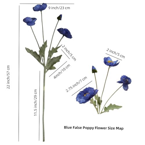 3 Bundles of 22 inches Tall Blue Poppy Flowers Artificial,Ranunculus Artificial Flowers,Faux Flower Stems for Wedding,Party, Outdoor Indoor Decor Flower Arrangements for Table - color: Blue
