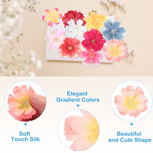 PATIKIL 100 Pcs Fake Silk Flower Heads, 1.6 Inch Artificial Cherry Blossom Faux Flower Heads for DIY Craft Wedding Party Home Wreath Decoration, Bright Red - color: Bright Red