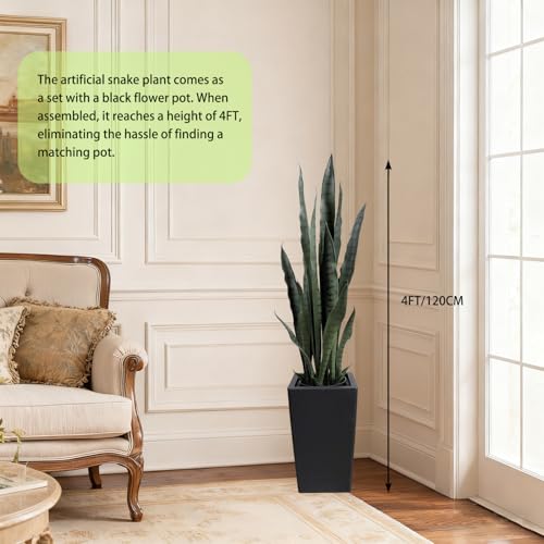 4FT-2PC Artificial Snake Plant, 24 PVC Lifelike Leaves, 35in Faux Sansevieria for Indoor Home & Garden Decor, Tall Planter Potted Mother-in-Law's Tongue Plants, Green - color: Green Snake Plant With Tall Planter-2pc