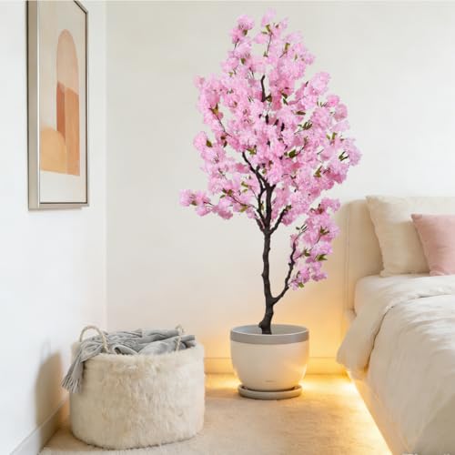 BINCUE Artificial Pink Cherry Blossom Tree Fake Tree Cherry Blossom Decor Fake Flowers Faux Flowering Tree Pink Flowers Floral for Indoor Outdoor Room Home Decor Spring Gift 7FT - color: Pink-10ap