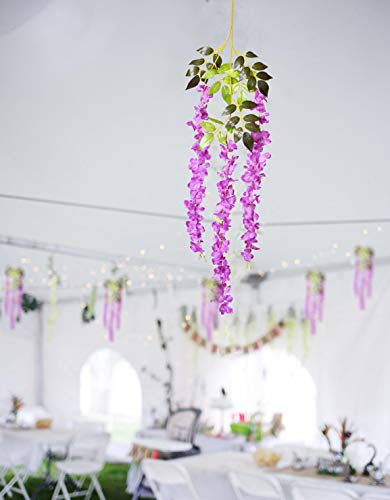 DearHouse 6 Pack 3.75 Feet/Piece Artificial Fake Wisteria Vine Ratta Hanging Garland Silk Flowers String Home Party Wedding Decor - color: Purple