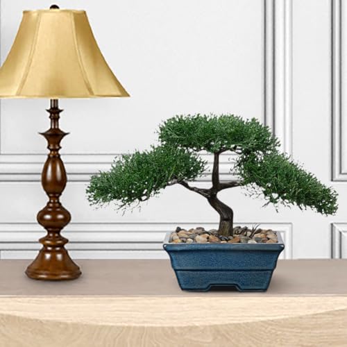 Artificial Bonsai Tree Juniper Faux Plants Indoor Fake Plants Decor with Blue Ceramic Pots for Home Table Office Desk Bathroom Shelf Bedroom Living Room Farmhouse Decorations-Pine - style: 6" Blue Glazed