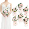 Ling's moment Artificial Bridesmaid Bouquets Set of 6,Pink Wedding Flower Bouquets Blush Floral Bouquet Bridal Bouquets with Ribbon Ceremony,Anniversary，7-inch Diameter - color: Pk-blush & Cream