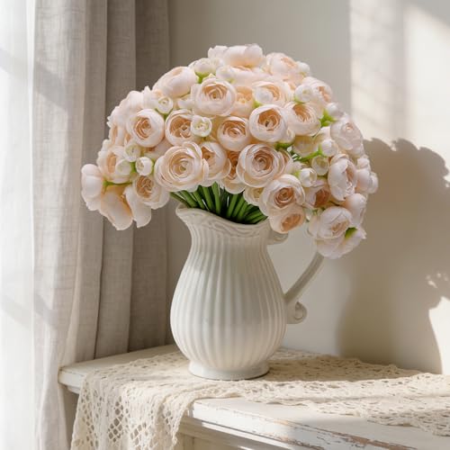 32Pcs Ranunculus Artificial Flower, Faux Light Champagne Ranunculus Flowers for DIY Bouquet, Bulk Fake Peony Wedding Filler Flowers for Centerpieces Arrangements Bridal Shower Decorations - color: Light Champagne