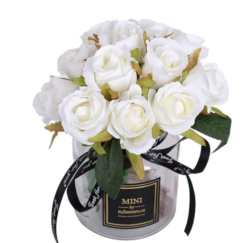 Jasion Artificial Roses Silk Fake Flowers 12 Heads DIY Arrangement Bouquet for Home Office Table Centerpieces Bridal Wedding Easter Decoration Without Vase (Spring White) - color: Spring White