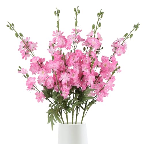 Dark Pink Delphinium Artificial Flowers 5 PCS, 38.5" Tall Flowers for Floor Vase Pink Fake Flowers Realistic Artificial Snapdragon for Wedding Home Party Centerpiece for Table - color: Pink
