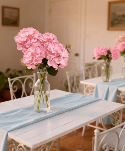 50 Pack Artificial Pink Hydrangea Flowers with Leaves, 6 Inch Silk Flower Heads, DIY Mother's Day Wedding Decor Set with 100 Leaves, 50 Stems - color: Pink