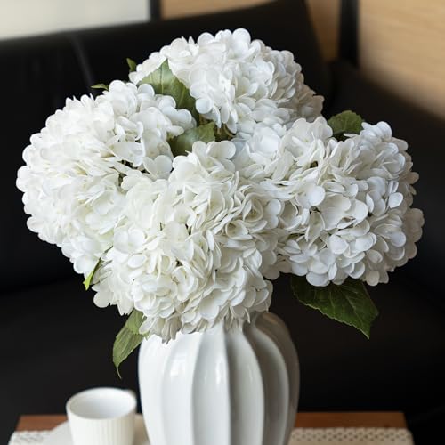 DUYONE 22" Real Soft Touch Hydrangea Artificial Flowers Realistic,Large Long Stem Fake Flowers Full Latex Faux,Wedding Bouquet,Party Home Decor,Garden Office Room Table Centerpieces White 4Pcs - color: White, size: 4Pcs