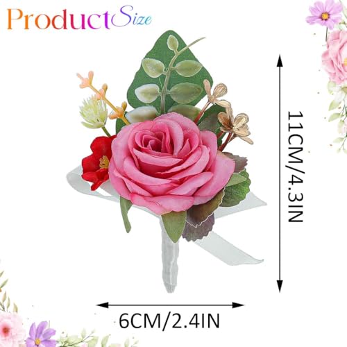 Bride Wedding Flower Boutonniere Red Rose Groom Buttonholes Prom Suit Decoration for Men and Groomsmans (Pink) - color: Pink
