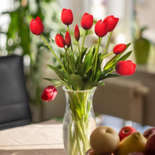 10 Pcs Fake Tulips Tulips Artificial Flowers Real Touch Fake Flowers Artificial Flower Bouquet for Home Table Party Wedding Decoration (Red) - color: Red