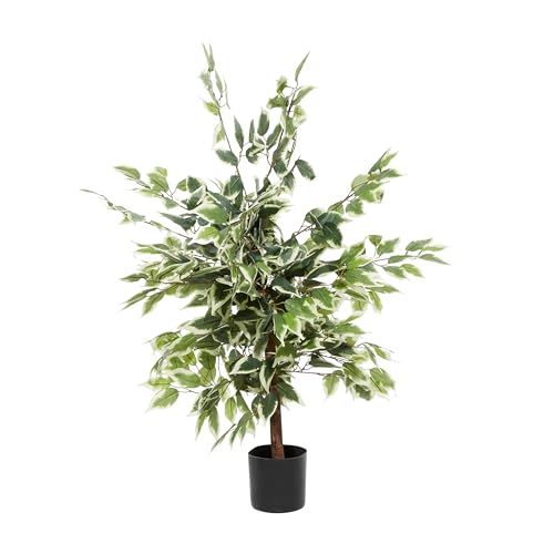 Deco 79 Faux Foliage Ficus Tall Artificial Tree with Realistic Leaves and Black Plastic Pot, 23" x 24" x 38", Green