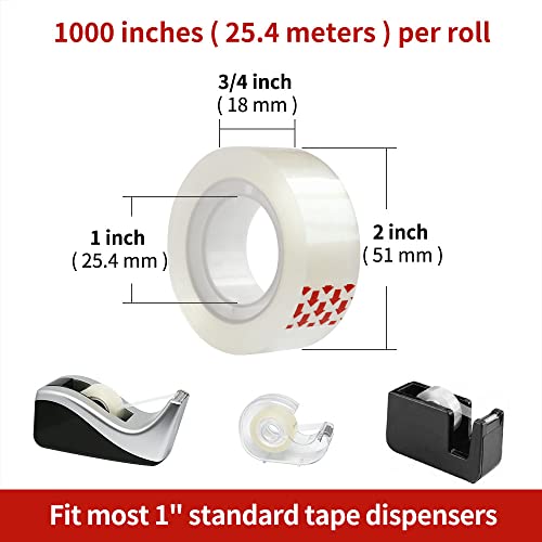 12 Rolls Transparent Tape Refills for Dispenser, Clear Tape, 3/4 x 1000 Inches, Easy Tear, Glossy Gift Wrap Tapes, Home Office Supplies and Back to School Supplies for College and Classrooms - size: 12 Rolls