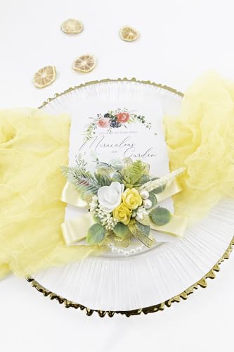 Yellow Corsage and Boutonniere Set Wrist Corsage Wristlet for Prom Groom Flower Boutonniere for Men Wedding Party Homecoming Accessories Suit - color: Yellow