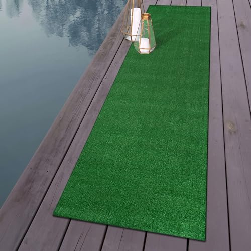 Rugshop Artificial Grass Indoor Outdoor Runner Rug, Lightweight Synthetic Turf with Rubber Backing, Easy to Clean Polypropylene Lawn Mat for Patio, Balcony, Deck, 2'7" x 12' Green - size: 2'7" x 12' (Rectangular)