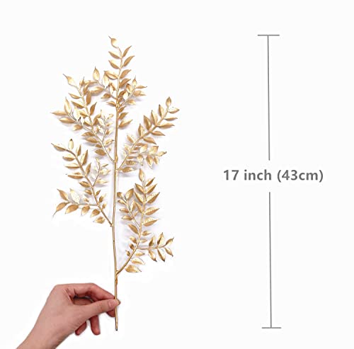 Fake Plants Leaves Christmas Decoration, PASYOU Gold Artificial Shrubs Grass Foliage Plastic Bulk Leaf Indoor Outdoor Home Garden Party Hotel Verandah Wedding Event Faux Decor Ornaments, Golden 5 Pack - color: Gold Foliage - 5 Pack