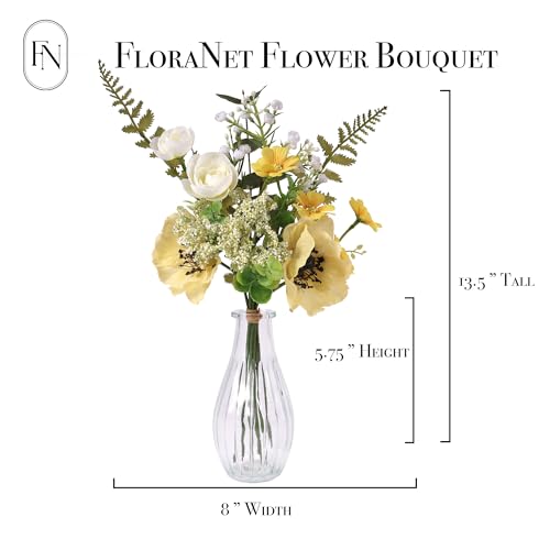 4Pcs 13.5" Flowers w Glass Rose,Magnolia, Anemone,Poppy, Hydrangea,Ranunculus Mix Arrangements for Home Office Bathroom Dining Table Coffee Table Decor